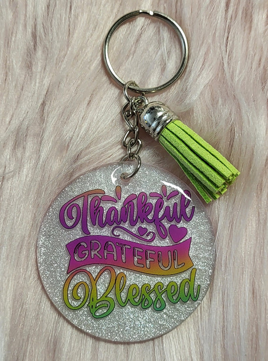 2" ROUND - WHITE - THANKFUL GRATEFUL BLESSED